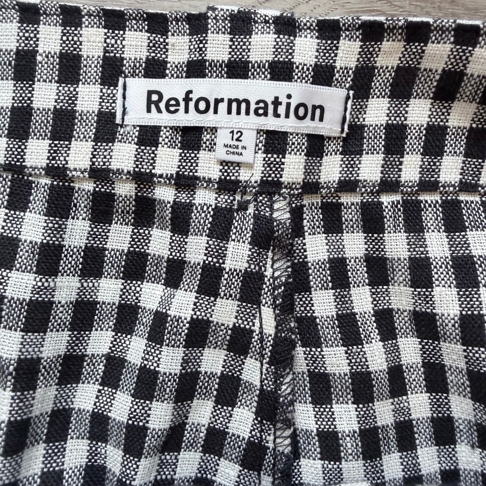 Reformation Gingham Linen Shorts Black White Button Fly Summer Beach Womens sz12 - Picture 5 of 8
